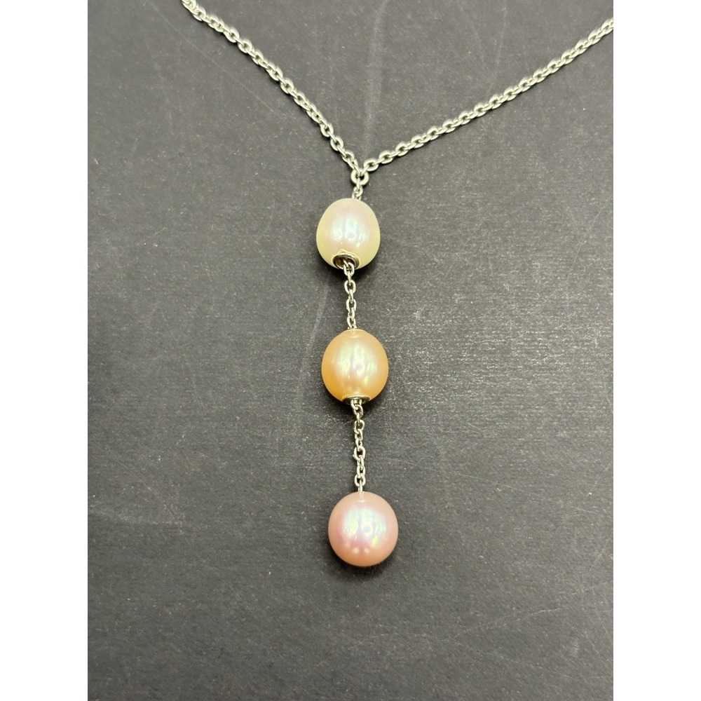 EUC 18" Sterling Silver Genuine Pearl Drop Pendant Necklace 5 Grams H7